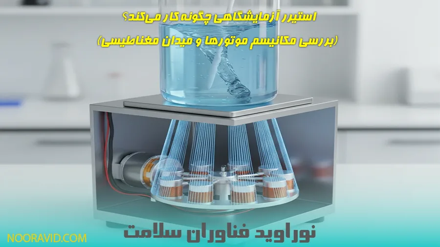 مکانیسم موتور و میدان مغناطیسی استیرر آزمایشگاهی